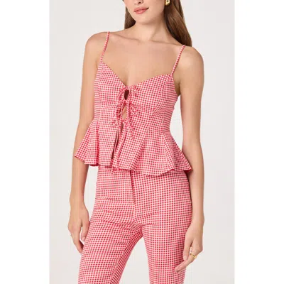 Astr The Label Alma Stretch Cotton Gingham Top In Red