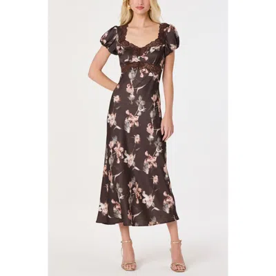 Astr The Label Almandina Floral Print Lace Trim Maxi Dress In Black