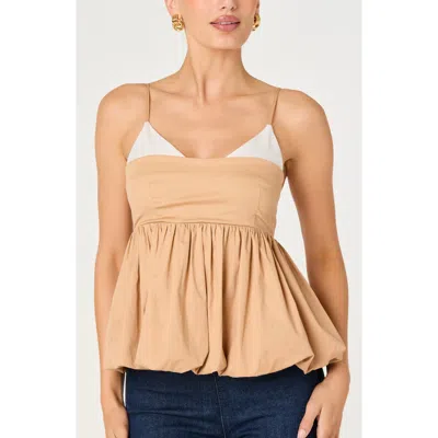 Astr The Label Alon Colorblock Bubble Hem Peplum Top In Brown