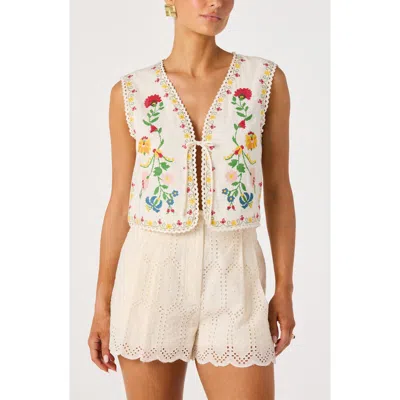 Astr The Label Amina Floral Cross Stitch Vest In Multi