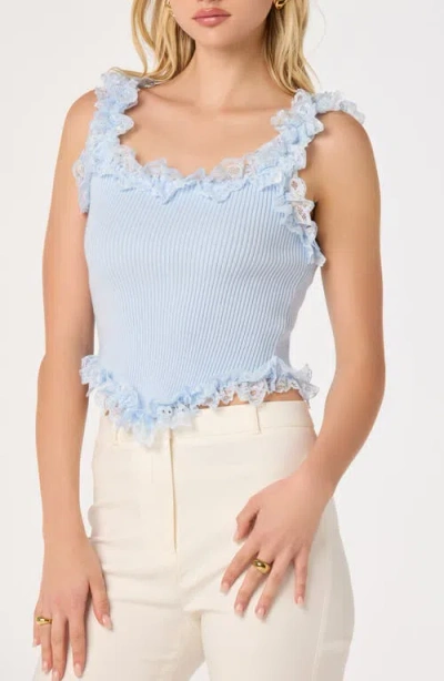 Astr The Label Amity Ruffle Lace Rib Tank In Blue