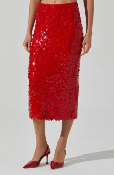 Astr The Label Amos Paillette Midi Skirt In Red