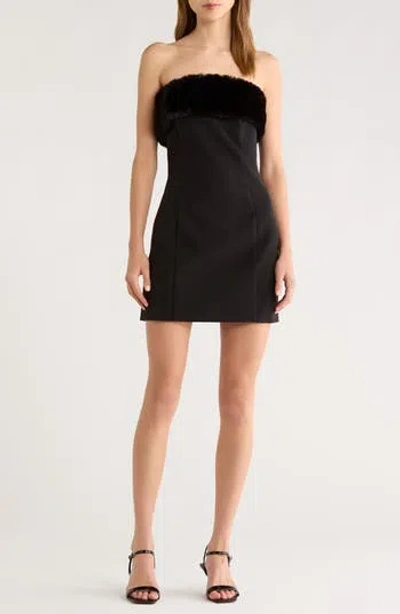 Astr The Label Amya Strapless Faux Fur Minidress In Black
