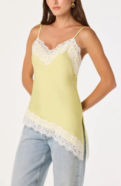 Astr The Label Analise Lace Trim Asymmetric Satin Camisole In Yellow