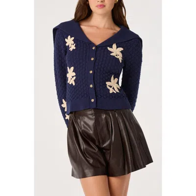 Astr The Label Analissa Floral Appliqué Cardigan In Navy