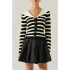 Astr The Label Analissa Stripe Collar Cardigan In Stripe Cream Black