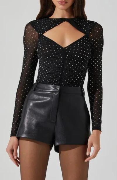 Astr The Label Ancira Embellished Cutout Bodysuit In Black