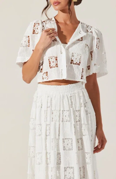 Astr The Label Andolina Floral Lace Button-up Crop Top In White