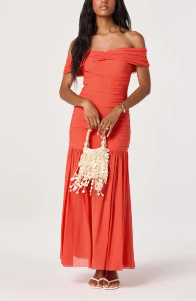 Astr The Label Andreanna Off The Shoulder Mesh Maxi Dress In Blue