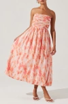 Astr The Label Aneesha Tie Dye Bow Back Strapless Midi Dress