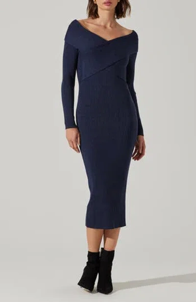 Astr The Label Annona Long Sleeve Sweater Dress In Blue