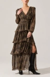 Astr The Label Anora Metallic Leopard Print Long Sleeve Dress In Brown
