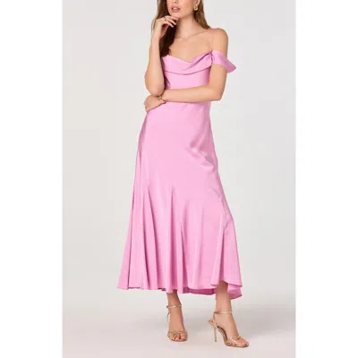 Astr The Label Araxie Cold Shoulder Satin Midi Dress In Pink