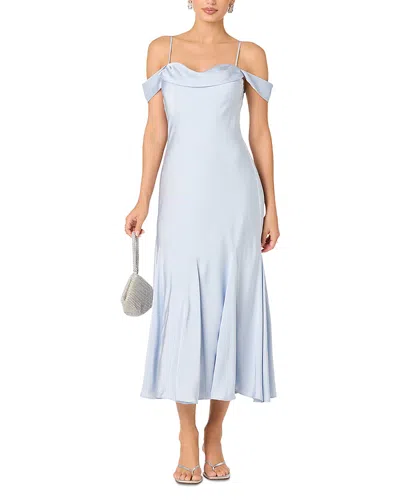 Astr The Label Araxie Cold Shoulder Satin Midi Dress In Blue