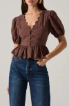 Astr The Label Arely Embroidered Cotton Button-up Top In Brown