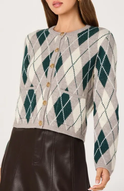 Astr The Label Argyle Cardigan In Gray