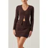 Astr The Label Argyle Pom Cardigan In Coffee