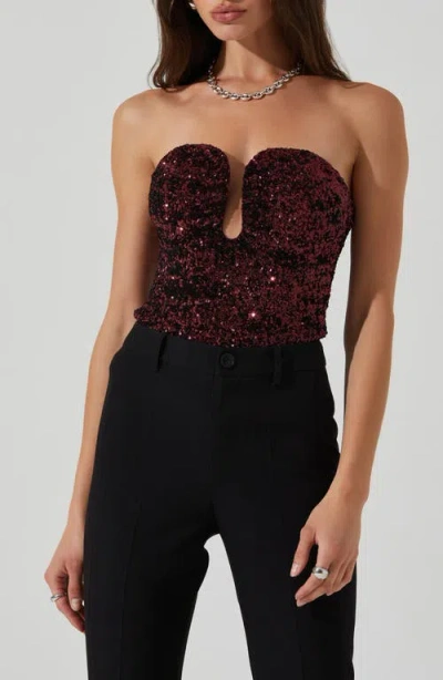 Astr The Label Arista Strapless Sequin Top In Wine