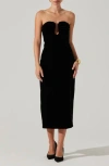 Astr The Label Arista Strapless Velvet Midi Dress In Black