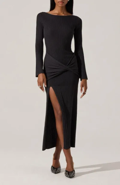 Astr The Label Arywn Wrap Detail Long Sleeve Sweater Dress In Black
