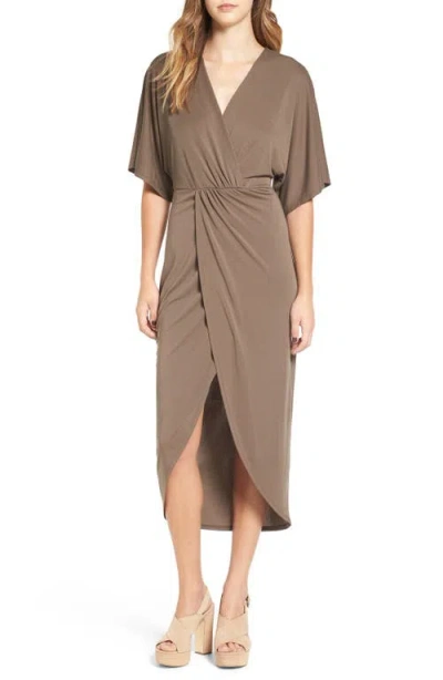 Astr The Label  Wrap Front Kimono Midi Dress In Brown