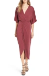 Astr The Label  Wrap Front Kimono Midi Dress In Burgundy