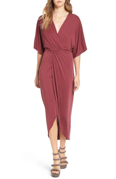 Astr The Label  Wrap Front Kimono Midi Dress In Burgundy