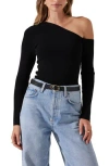 Astr The Label Asymmetric One-shoulder Rib Sweater In Black
