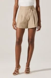 Astr The Label Asymmetric Pleat Shorts In Natural