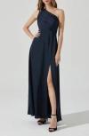Astr The Label Atolia Draped One-shoulder Gown In Blue