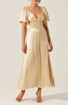 Astr The Label Aurelia Flutter Sleeve Lace & Satin Dress In Golden Yellow