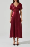 Astr The Label Aurelia Flutter Sleeve Lace & Satin Dress In Wine