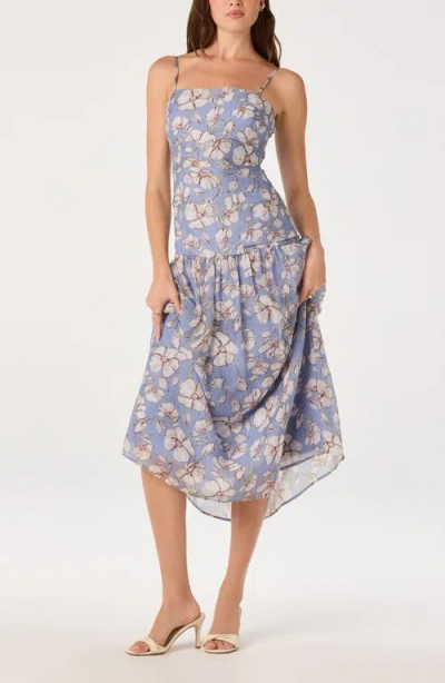 Astr The Label Ava Floral Drop Waist Midi Dress In Multi