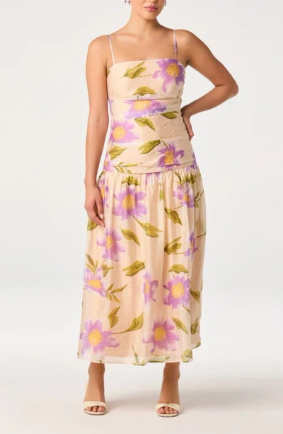 Astr The Label Ava Floral Drop Waist Midi Dress In Multi