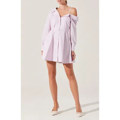 Astr The Label Aveni Off The Shoulder Belted Cotton Shirtdress In Lilac