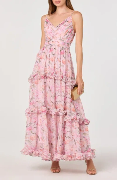 Astr The Label Ayanna Floral Ruffle Trim Maxi Dress In Pink