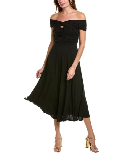 astr the label black midi dress Black Shimmery Velvet Off Shoulder Midi Dress