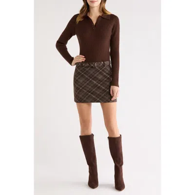 Astr The Label Baylie Mixed Media Long Sleeve Sweater Dress In Brown