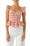 Astr The Label Baylin Floral Peplum Top In Pink Multi Floral