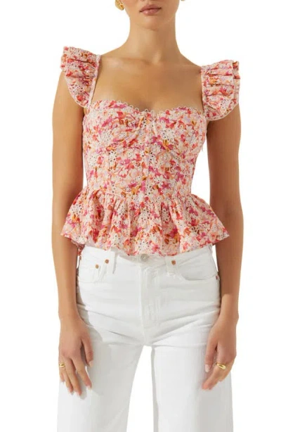 Astr The Label Baylin Floral Peplum Top In Pink Multi Floral