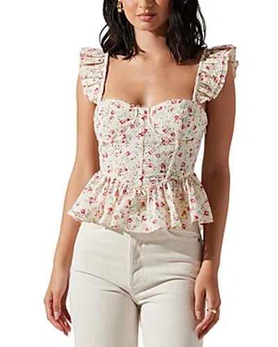 Astr The Label Baylin Flutter Sleeve Top In White Red