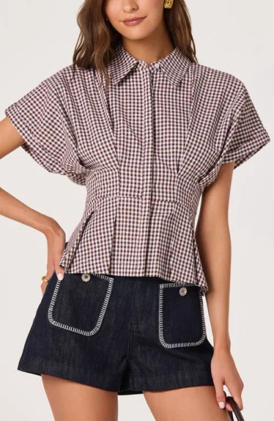 Astr The Label Beck Gingham Cotton Peplum Top In Multi