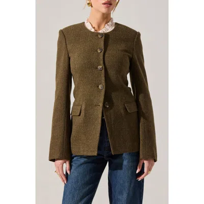 Astr The Label Bellmere Herringbone Tweed Jacket In Green