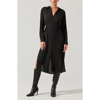 Astr The Label Belted Long Sleeve Midi Shirtdress In Black
