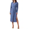 Astr The Label Belted Long Sleeve Midi Shirtdress In Blue