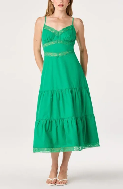 Astr The Label Berenice Lace Detail Tiered Cotton Dress In Green