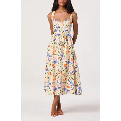 Astr The Label Beryl Floral Cotton & Linen Midi Dress In Multi