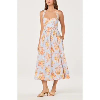 Astr The Label Beryl Floral Cotton & Linen Midi Dress In Multi