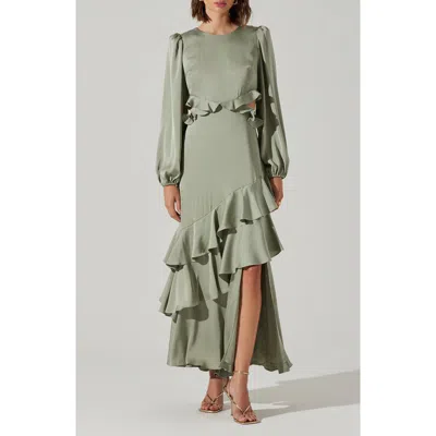 Astr The Label Biella Long Sleeve Ruffle Maxi Dress In Green