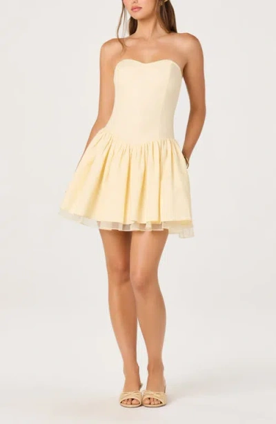 Astr The Label Bijou Strapless Drop Waist Tiered Minidress In Neutral